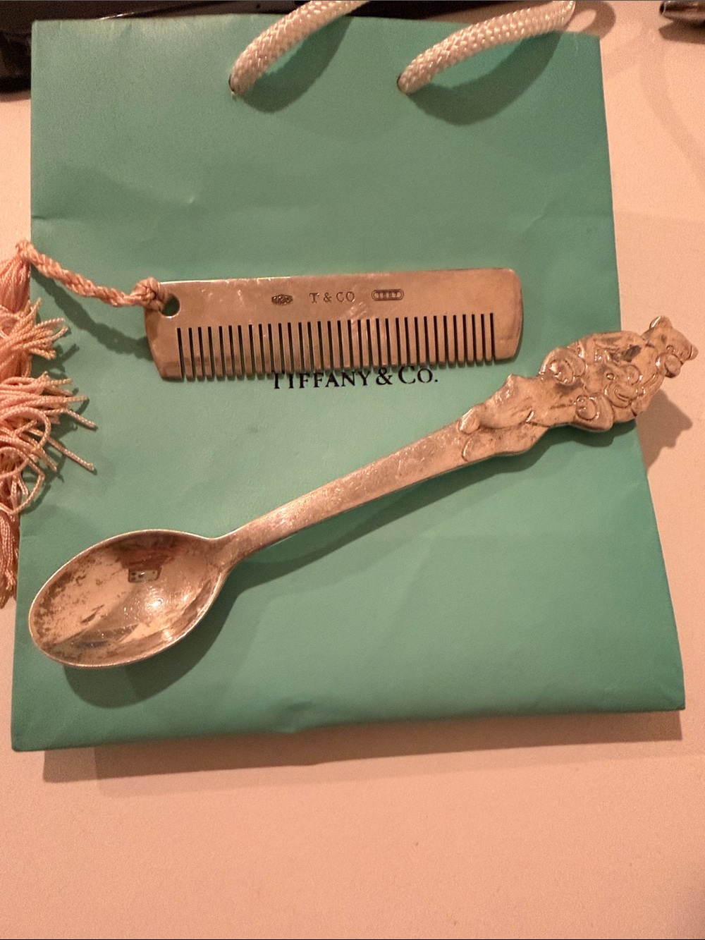 Update! Tiffany sterling silver bear spoon and smaller silver spoon, & comb